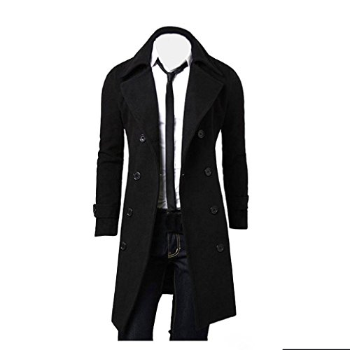 Kobay Winter Männer Herren Schlanker Stilvoller Trenchcoat Zweireiher Lange Jacke Parka