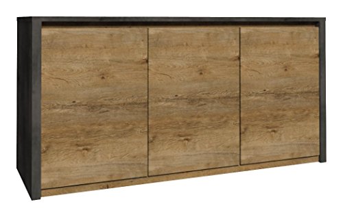 Kommode Selun 03, Farbe: Eiche Dunkelbraun / Grau - 80 x 130 x 43 cm (H x B x T)