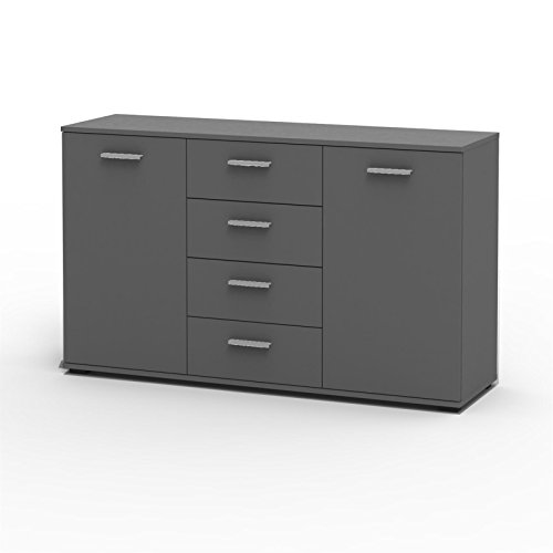 Kommode Sideboard Highboard CHICAGO in grau mit 2 Türen und 4 Schubladen