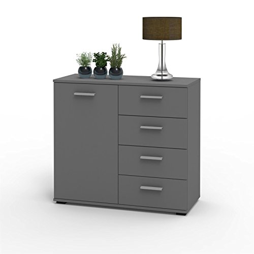 Kommode Sideboard Schrank CHICAGO in grau, mit Tür und 4 Schubladen Highboard