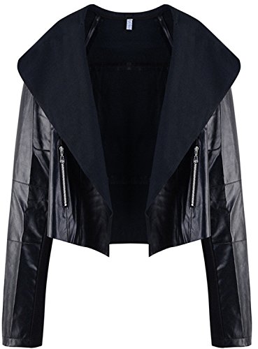 Kunstleder Kunstlederjacke Asymmetrisch Reißverschluss Large Notch Lapel Kragen BikerJacke Motorcycle Jacke Blouson Oberteil Top