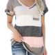 LAEMILIA Damen T-Shirt Sommer Kurzarm Streifen Tops V-Neck Oberteil Mode Weich Bluse Loose Casual