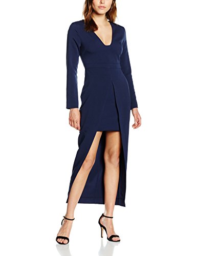 Lavish Alice, Damen Kleid, Navy Plunge Maxi Overlay Langarm Dress