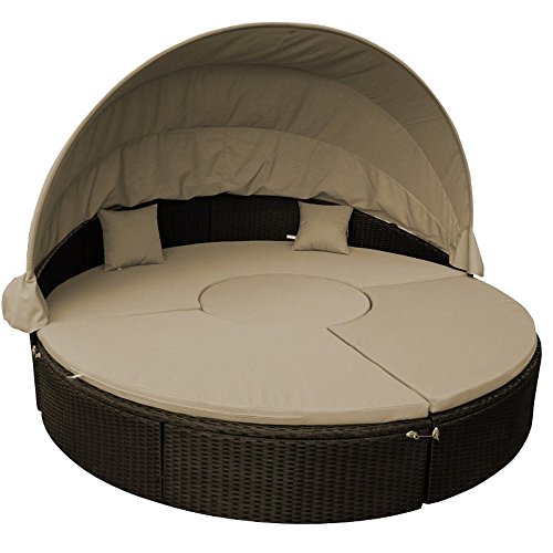 Liegeinsel SAN REMO 230x230x65 cm Polyrattan mocca Klappverdeck inkl. Auflagen