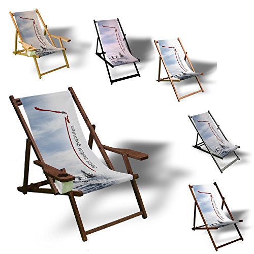 Liegestuhl zum selbst gestalten - Sonnenliege Balkon Terrasse Relaxliege aus Holz oder Aluminium bedruckt, Variante:mit Armlehne. Natur