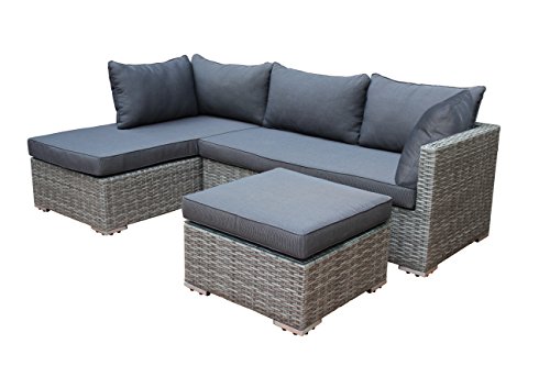 Loungeset VILETTA, Aluminium + Polyrattan hellgrau bicolor, mit regenfesten Polstern dunkelgrau