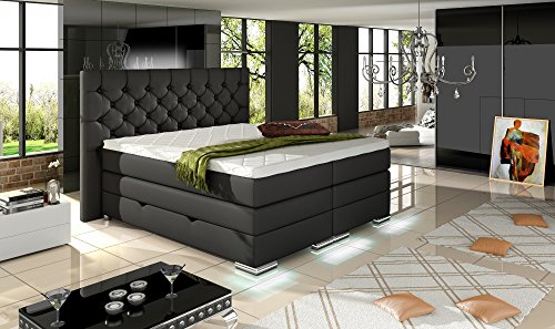 MAILAND Boxspringbett mit Bettkasten Designer Boxspring Bett Chesterfield LED Schwarz - 200 x 200 cm