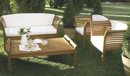 MALAGA: Loungeset 4-teilig, Eukalyptus geölt, mit Polstern creme, FSC®-zertifiziert