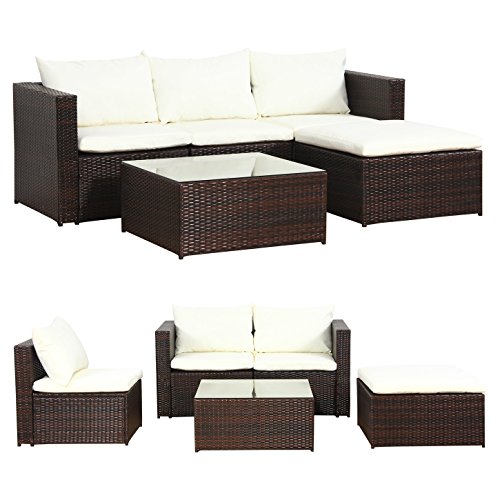 "MALAGA" POLY RATTAN (Braun) GARTENMÖBEL SITZGRUPPE ESSGRUPPE GARTENSET