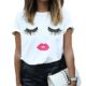 Mangotree Frauen Lip Wimpern Printed Kurzarm T-Shirt Mode Damen Mädchen Weiße Kurze Hülse Tops