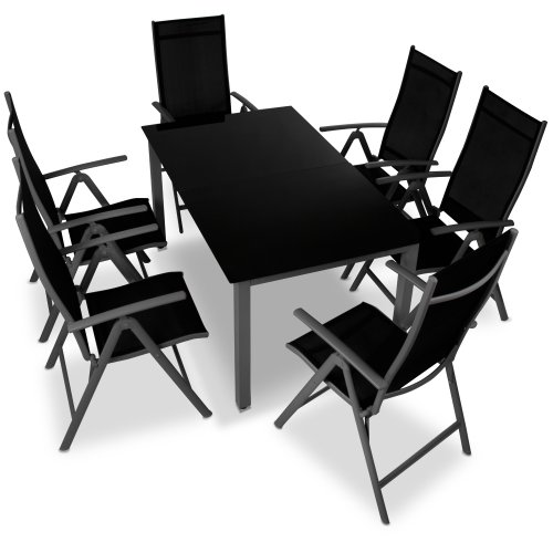 Miadomodo Alu-Sitzgarnitur Gartengarnitur Gartenmöbel 7-teilig (Tisch und Stühle) aus Aluminium mit Farbwahl