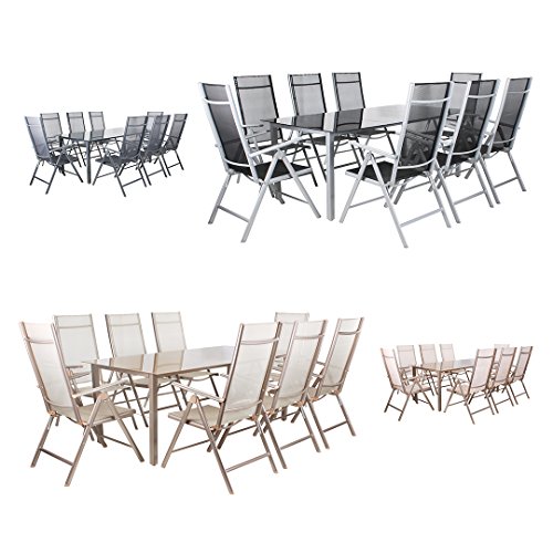 Miweba Moreno 8+1 Aluminium Sitzgarnitur 190x100 Alu Gartenmöbel 8 Stühle Sitzgruppe Tisch Glas Gartenset in verschiedenen Farben und Ausführungen