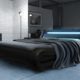 Modernes italienisches Designer-Bett, doppelt gepolstert in Kunstleder, 1,40 Rio LED schwarz