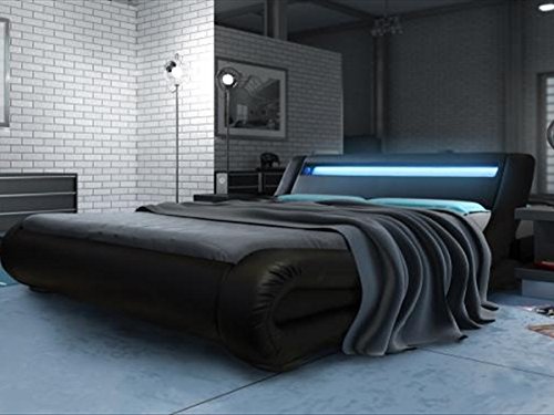 Modernes italienisches Designer-Bett, doppelt gepolstert in Kunstleder, 1,40 Rio LED schwarz