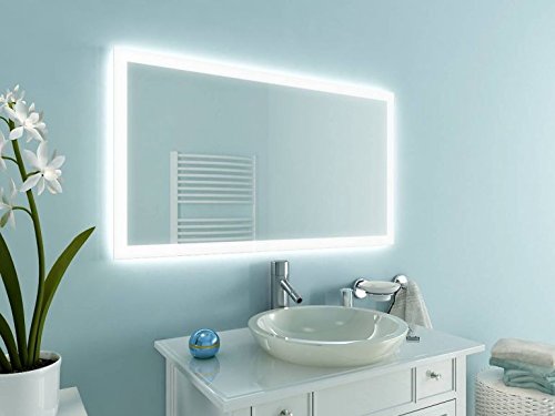 NewYork21 Badspiegel mit Beleuchtung: Design Spiegel für Badezimmer, beleuchtet mit LED-Licht, modern, 140 verschiedene Größen