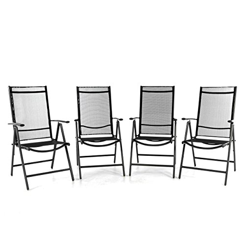 Nexos 4er Set Klappstuhl Aluminium Gartenstuhl Campingstuhl verstellbar Rahmen anthrazit Hochlehner für Terrasse Balkon leicht stabil schwarz witterungsbeständig 56x65x105 cm bis 110 kg mit Armlehne