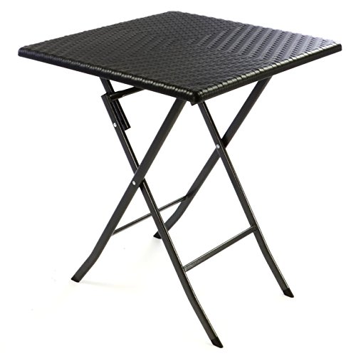 Nexos Tisch in Rattan-Optik Balkontisch Gartentisch Klapptisch schwarz 61 x 61 x 75 cm eckig Campingtisch Kunststoff robust stabil wetterfest pflegeleicht klappbar