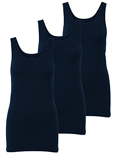 ONLY 3er Pack Damen Oberteile Basic Tank Tops Weiß, Schwarz, Grau, Blau, Creme Frauen Shirt in Verschiedenen Farben Lang Sommer Shirts Top Gratis Wäschenetz B46