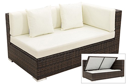 OUTFLEXX 2-Sitzer Ecksofa aus hochwertigem Polyrattan in braun marmoriert mit Kissenboxfunktion für 2 Personen, inkl. Kissen, Armlehne links, wetterfest, perfekt für den Outdoorbereich geeignet