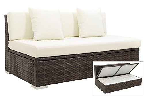 OUTFLEXX 2-Sitzer Mittelelement aus hochwertigem Polyrattan in braun marmoriert mit Boxfunktion inkl. Kissen-Polster, Garten-Sofa Loungesofa Couch für 2 Personen, wetterfest, rostfrei