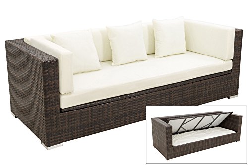 OUTFLEXX 3-Sitzer Sofa aus robustem Polyrattan in braun marmoriert mit Kissenboxfunktion inkl. Kissen-Polster, 210 x 85 x 70 cm, Lounge Sofa Gartencouch für 3 Personen, wetterfest, Gartenlounge