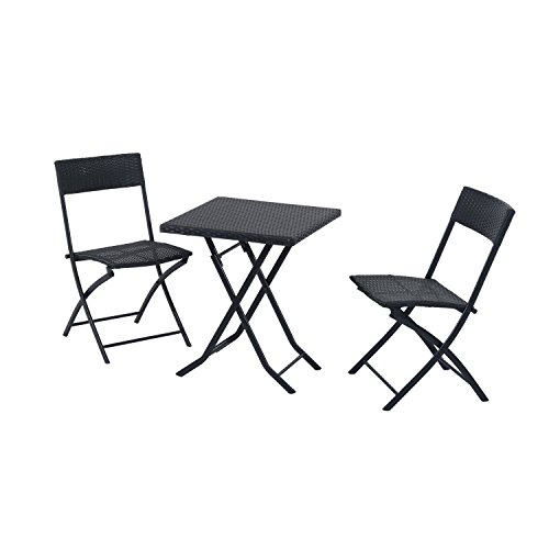 Outsunny Gartenmöbel Polyrattan Bistro set, Balkonmöbel Garnitur Sitzgruppe, 3 teilig, schwarz