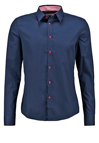 Pier One Herren Hemd Slim Fit in Weiß, Navy Blau o. Schwarz - Businesshemd Langarm bügelfrei - Oberhemden elegant mit Kontrast in Kragen und Knöpfen