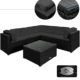 Poly Rattan Lounge Set XXL Schwarz | 15cm dicke Rückenkissen Anthrazit | bequeme Armlehnen | UV-beständiges Polyrattan | Tisch inkl. Glasplatte - Sitzgarnitur Couch Sitzgruppe Gartenmöbel Gartenlounge