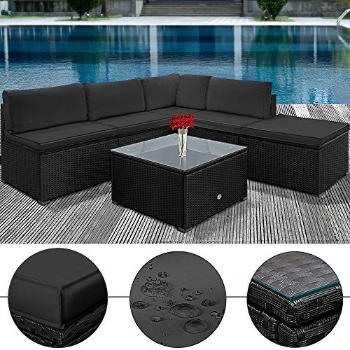 Poly Rattan XXL Lounge Set Schwarz | 20cm dicke Rückenkissen Anthrazit | Einzelelemente flexibel kombinierbar | UV-beständiges Polyrattan - Sitzgarnitur Garten Sofa Couch Sitzgruppe Gartenmöbel Terassenmöbel Set