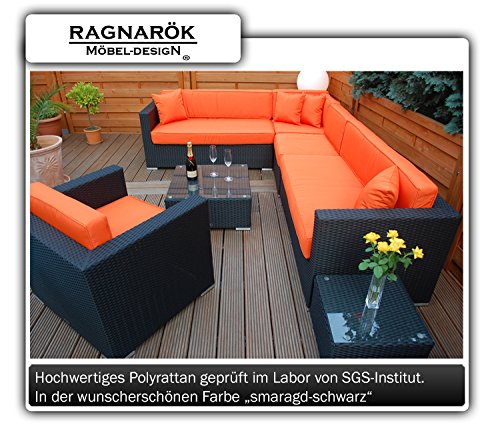 PolyRattan Lounge DEUTSCHE MARKE - EIGNENE PRODUKTION - 8 Jahre GARANTIE auf UV-Beständigkeit - Garten Möbel Glas Polster Ragnarök-Möbeldesign schwarz Gartenmöbel Aluminium Sessel Sofa Rostfrei