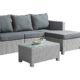 Polyrattan Loungemöbel Set Gruppe Garnitur Gartenmöbel Rattan Lounge Set Polyrattan Sitzgruppe - 2 Loungesessel + Ottomane + Loungetisch + Glasplatte - handgeflochten - grau