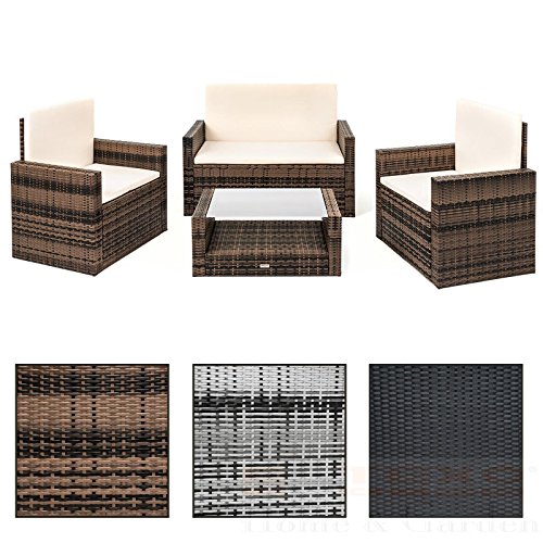 Polyrattan Sitzgruppe Rattan Lounge Set 4 Personen in grau, braun oder schwarz