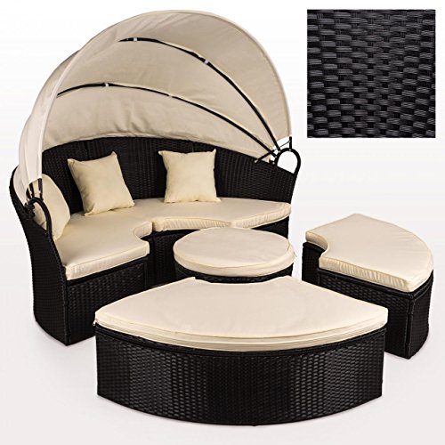 Polyrattan Sonneninsel Liege Lounge Gartenmöbel Ø 184 cm mit Verstellbarem Sonnendach inkl. Kissen und Auflage