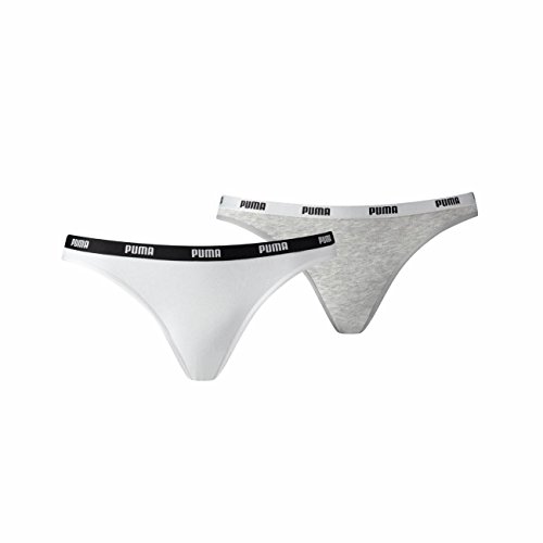 Puma Damen Iconic Bikini Slip Hang 2er Pack, Größe:XL;Farbe:White / Grey Melange (092)