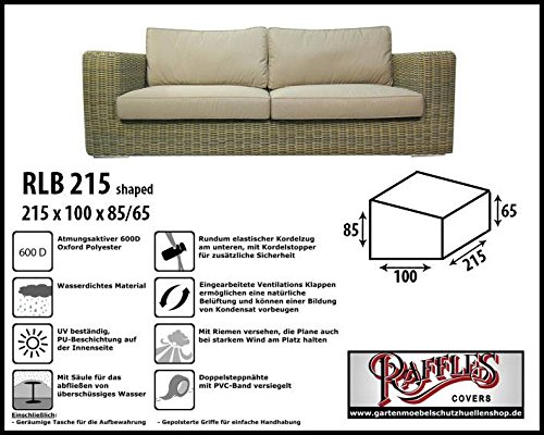 RLB215shaped Wetterschutz für Lounge Bank, Gartensofa oder Lounge Sofa, 2 - 3 Sitzer, passt am besten am Sofa von max. 210 x 95 cm. Schutzhüllen für Bank, Schutzhülle für Lounge Bänke, Abdeckhaube Schutzhülle Schutz-Plane für gartenbank gartensofa