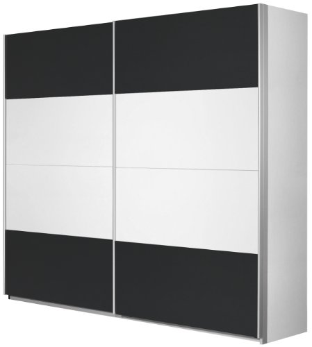 Rauch Schwebetürenschrank Kleiderschrank Weiß Alpin 2-türig, Absetzungen in Grau Metallic Nachbildung, BxHxT 181x210x62 cm