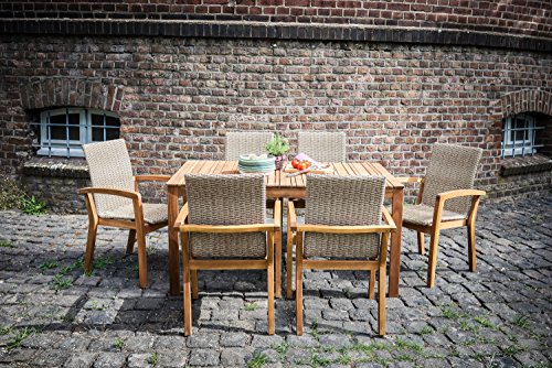 Ribelli® Gartentisch "Norderney" aus Holz - Esstisch braun für Garten, Terrasse & Balkon - Holztisch rechteckig aus Akazie massiv - Tisch wetterfest für draußen
