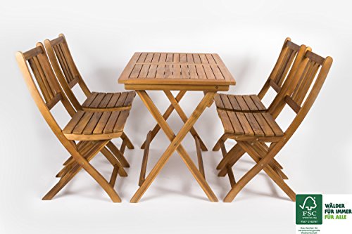 SAM® 5 tlg. Akazien-Holz Gartengruppe, Sitzgruppe bestehend aus 1 x Tisch und 4 x Gartenstuhl, zusammenklappbares Gartenmöbel, FSC® 100% zertifiziert