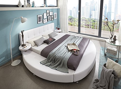 SAM® Polsterbett Rundbett Zarah in weiß, 4 verschiedenen Größen, integrierte Nachttische im runden Design, modernes Bett mit chrom-farbenen Füßen, Kopfteil abgesteppt, als Wasserbett verwendbar