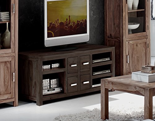 SAM® TV-Schrank Wales 1515 stonefarbenes Sheesham Palisanderholz Massivholz handgearbeitet TV Schrank 150 cm breit mit vier Schubladen, fünf Ablagefächern, geölte Oberfläche
