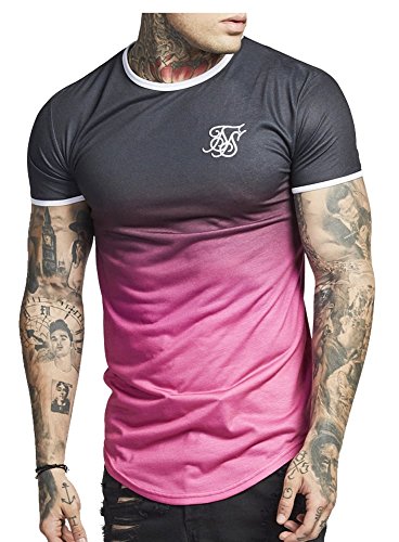 SIK SILK Herren Kontrast Polyfade Gym T-Shirt Schwarz Rosa Verblassen