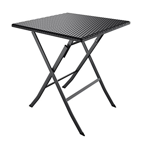 SONGMICS Klapptisch Gartentisch in Rattanoptik für Garten, Balkon, Terrasse, Flohmarkt 61 x 75 x 61 cm schwarz GPT03BK