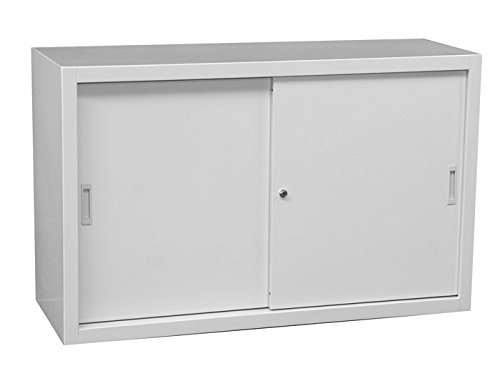 Schiebetürenschrank Schiebetüren Aktenschrank Sideboard aus Stahl grau 750 x 1200 x 450 mm (Höhe x Breite x Tiefe) 550125 kompl. montiert und verschweißt