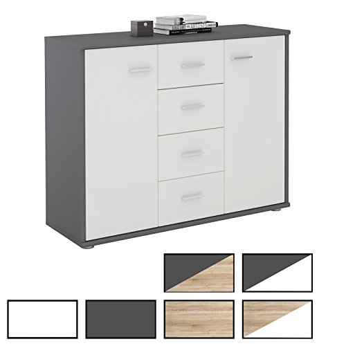 Sideboard JAMIE Kommode Büromöbel mit 2 Türen und 4 Schubladen in verschiedenen Farben