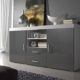 Sideboard Kommode Mambo 164 cm 2 Türen 2 Schubladen Körper Weiß Matte / Front Grau Hochglanz