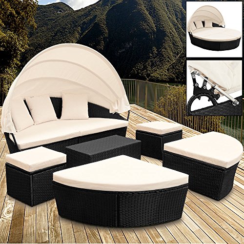 Sonneninsel Poly Rattan oval 226cm schwarz mit Sonnendach Lounge