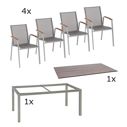 Stern Gartenmöbel Set Top 6-teilig Stapelsessel und Tischgestell aus Aluminium mit Silverstar Tischplatte im Dekor Tundra