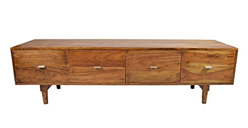 TV-Board Massivholz Sideboard Sheesham Authentic Memory Retro Mid Century Design 150 CM 4 Schub