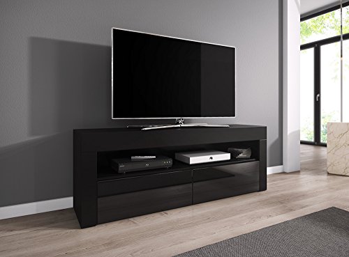 TV-Element TV Schrank TV-Ständer Entertainment Lowboard LUNA 140 cm, Körper Schwarz matt / Fronten Schwarz hochglanz