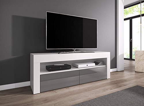 TV-Element TV Schrank TV-Ständer Entertainment Lowboard LUNA 140 cm, Körper weiß matte/Fronten Grau hochglanz